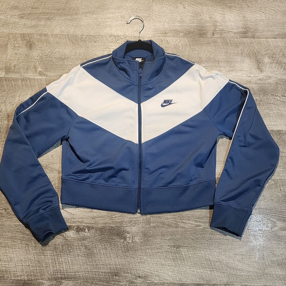 Nike blue crop zip up track sweater size M